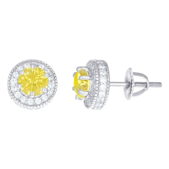 925 Sterling Silver Womens Yellow White Cubic Zirconia Fashion Stud Earrings 8.4x8.4mm Wide Stud Earring for Women