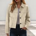 thumbnail image 2 of felwors Women's Faux Suede Cropped Jacket Casual Lightweight Fall Fashion 2025 Winter Coats Outerwear Trendy Clothes Khaki, M, 2 of 5