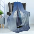 thumbnail image 4 of Nautical Soft Flannel Fleece Blanket, Sailing Boat in Moonrise Dramatic Sky Ocean Reflections Wavy Serene Illustration, Cozy Plush for Indoor and Outdoor Use, 70" x 90", Violet Blue, by Ambesonne, 4 of 5