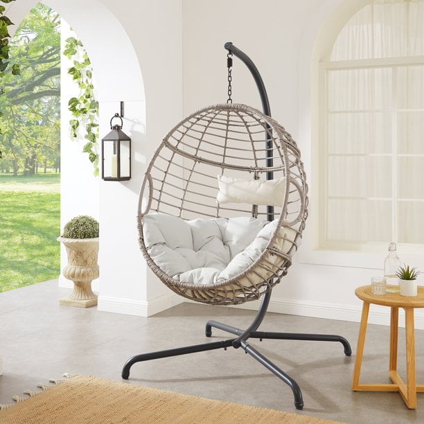 Ulax Furniture Patio Wicker Hanging Basket Swing Chair Indoor Outdoor
