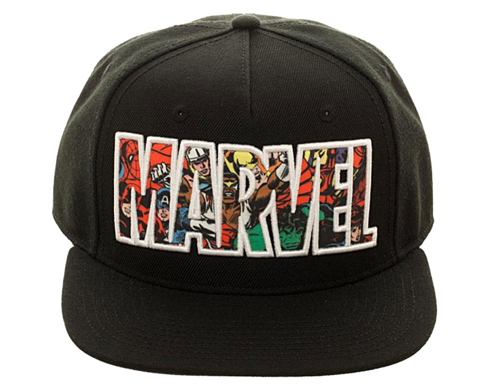 Bioworld Marvel Comics Black Logo Carbon Fiber Mens Snapback Hat Cap