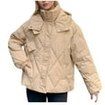 thumbnail image 2 of Black and Friday Clothing Sales Idoravan Women's Quilted Puffer Coat,Women's Fall and Winter Long Sleeved Warm Cotton Jacket Bread Khaki M, 2 of 5