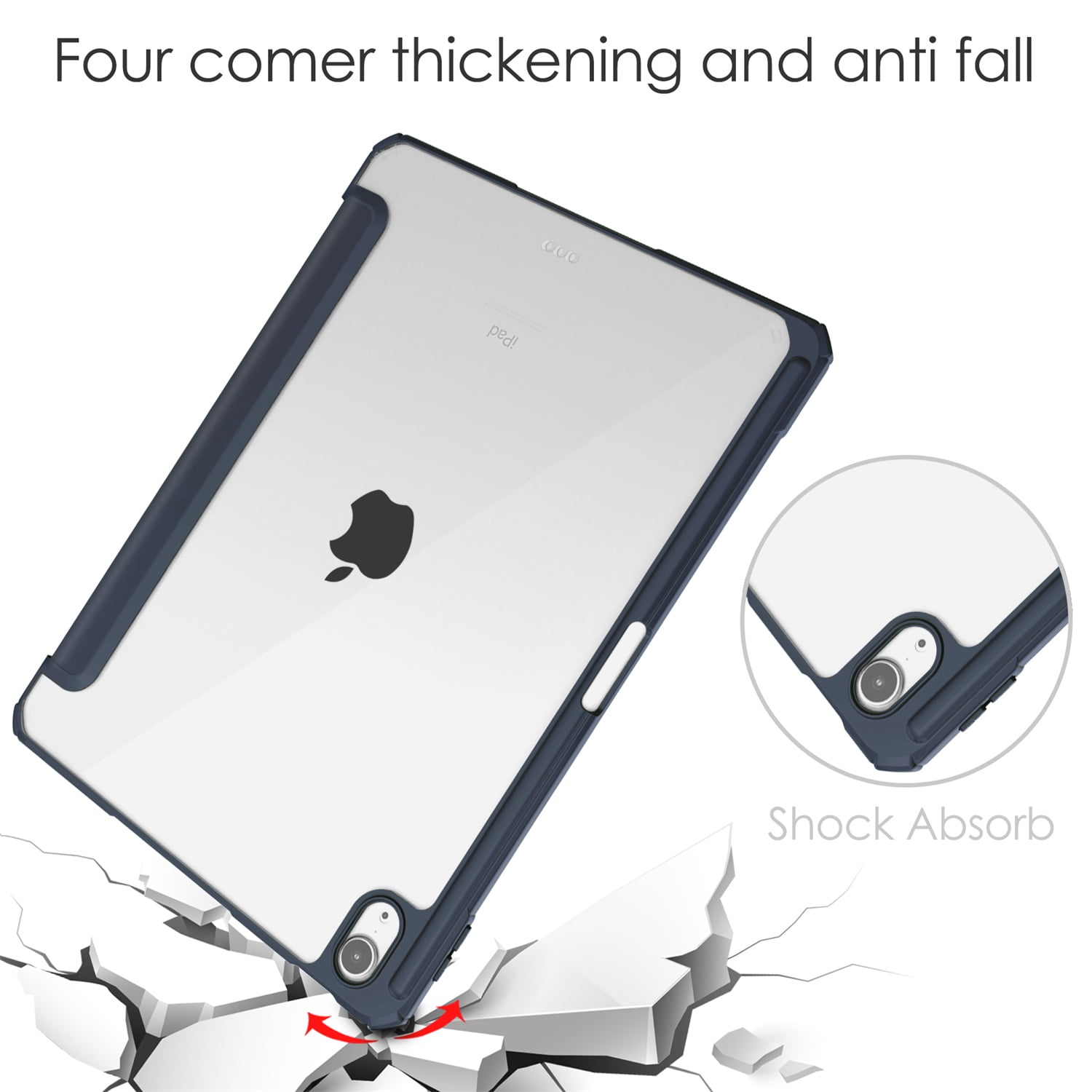 SaniMore Case for Apple iPad Air 11 (2024), Auto Sleep/Wake Shock Resistant [Built-in Pencil Holder] Flip Stand [Dual Angle] Transparent Slim Lightweight Anti-fall Tablet Shell, Deep Blue