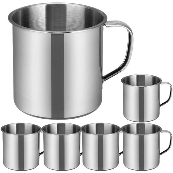 GOOHOCHY 6Pcs Metal Cups with Handle Unbreakable Recyclable for Kids Camping and Picnicking Silver Color