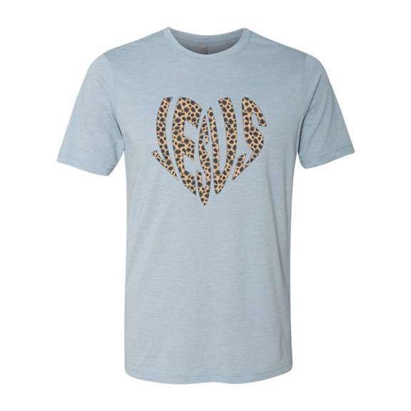 "Jesus Shirt, Leopard Jesus Heart, Christian Shirt, Gift For Her, Religious Shirt, Leopard Print Shirt, Jesus Heart, Birthday Gift, Mom Tee, Stonewash Denim, LARGE"