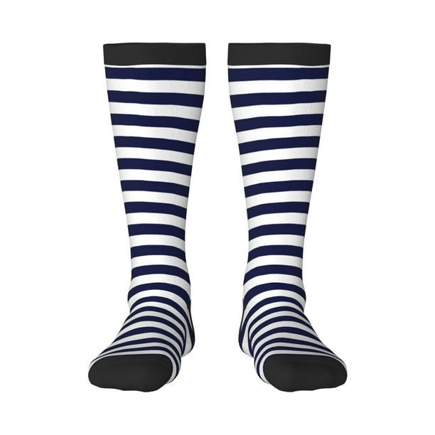 Balery Navy Blue And White Stripes Calcetines novedosos Calcetines deportivos Calcetines hasta la rodilla Calcetines de algodón Calcetines originales y geniales