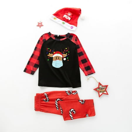 

XIAOFFENN Parent-child Warm Christmas Set Printed Home Wear Pajamas Two-piece Mom Set