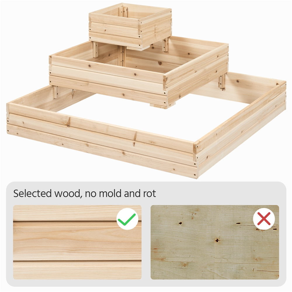 Yaheetech 3-Tier Fir Wood Raised Garden Bed Elevated Flowers Herbs, Wood