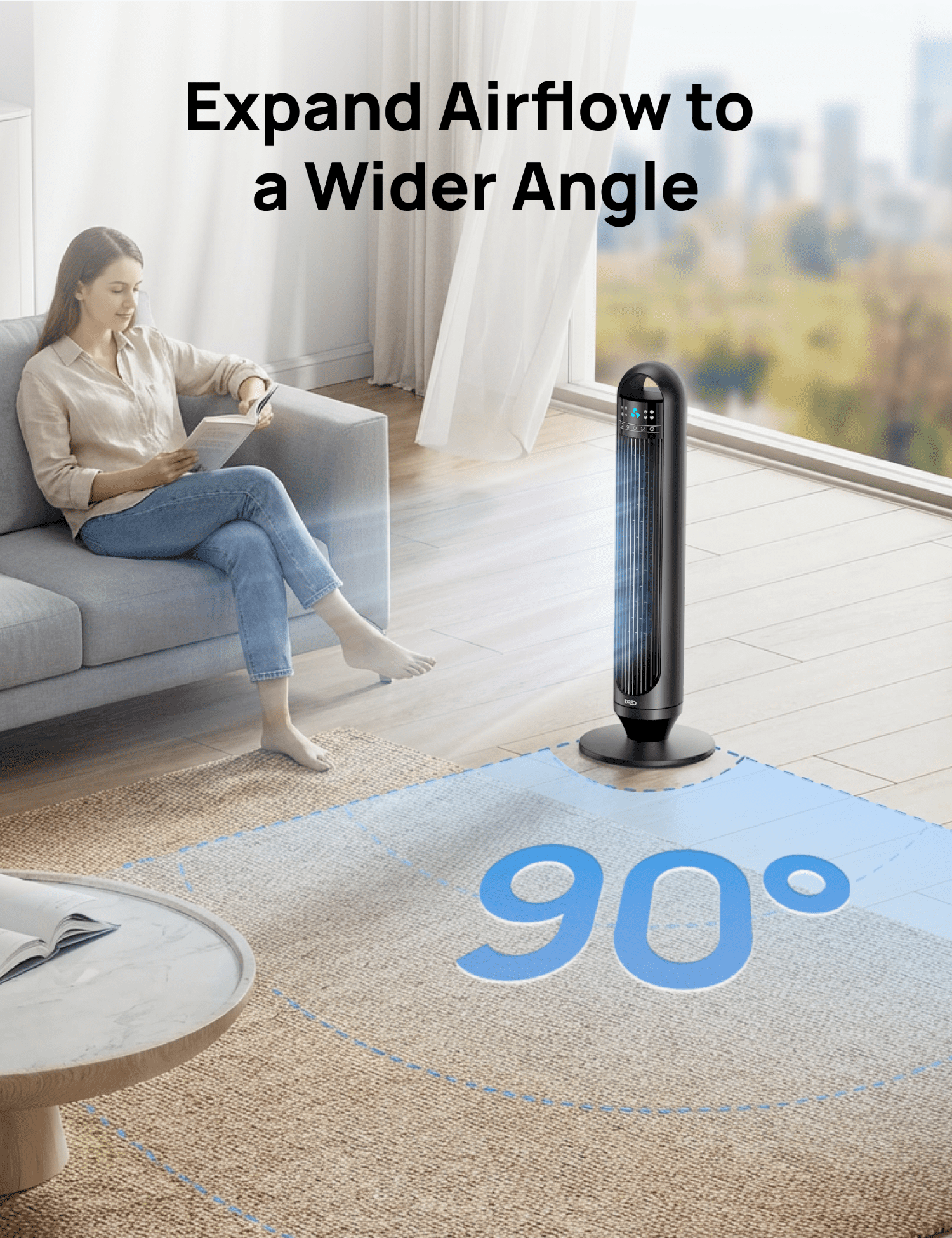 DREO 32-inch Smart Tower Bladeless Fan with Remote, 90° Oscillation, LED Display, Timer