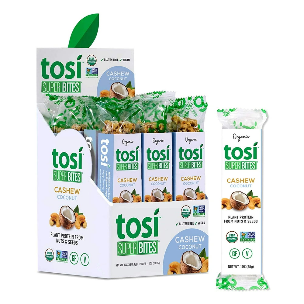 TOSI SuperBites, GlutenFree Snack Bars, Cashew Coconut, Vegan, Organic