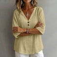 thumbnail image 4 of LEKWK Linen Tops for Women 3/4 Sleeve V Neck Casual Shirts Lightweight Loose Fit Solid Comfy T-Shirt Summer Travel Vacation Outfits, 4 of 7