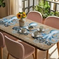 thumbnail image 3 of Vintage Octopus Table Cloths for 6 Foot Rectangle Tables, Brown Nautical Anchor Bubbles Coastal Patio Waterproof Elastic Fitted Tablecloths, Washable Rectangular Table Cover for Camping, 3 of 8