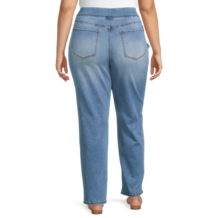 Terra & Sky Women's Plus Size Pull-On Straight Jeans 