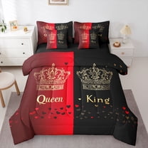 Castle Fairy Queen And King Crown Bedding Comforter Set,Black Red Couple King Bedding Sets