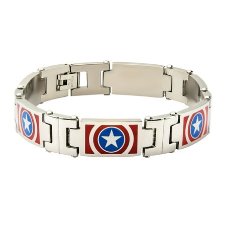 Marvel Stainless Steel Captain America Color Logo Link Bracelet
