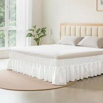 Elastic Strap Queen Bed Skirt, 15" Drop Wrinkle-Free Dust Ruffle, White 3-Sided Adjustable Wrap Around Bedskirt, Machine Washable for Queen Size Bed