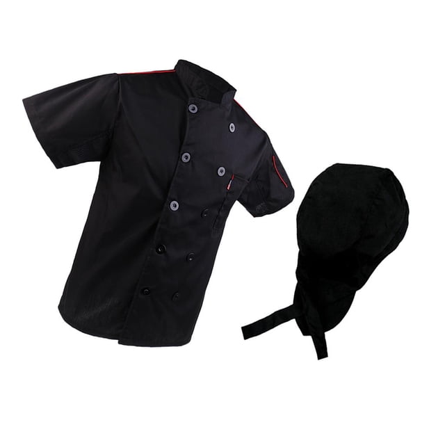 Chaqueta para hombre, uniforme de catering, de manga corta con bolsillo para bolígrafo y bolsillo para bolígrafo, conjunto de gorro de Zulema Chaqueta de chef para hombre