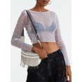 thumbnail image 6 of Biezeib Women T-shirt, Long Sleeve Crew Neck See-through Pearls Slim Fit Ladies Tops for Club Party, 6 of 6