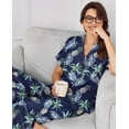 thumbnail image 3 of Ekouaer Women Pajamas Set Short Sleeve Button Down Sleepwear Soft Pjs Loungewear Pants Set Navy Tropics Small, 3 of 6