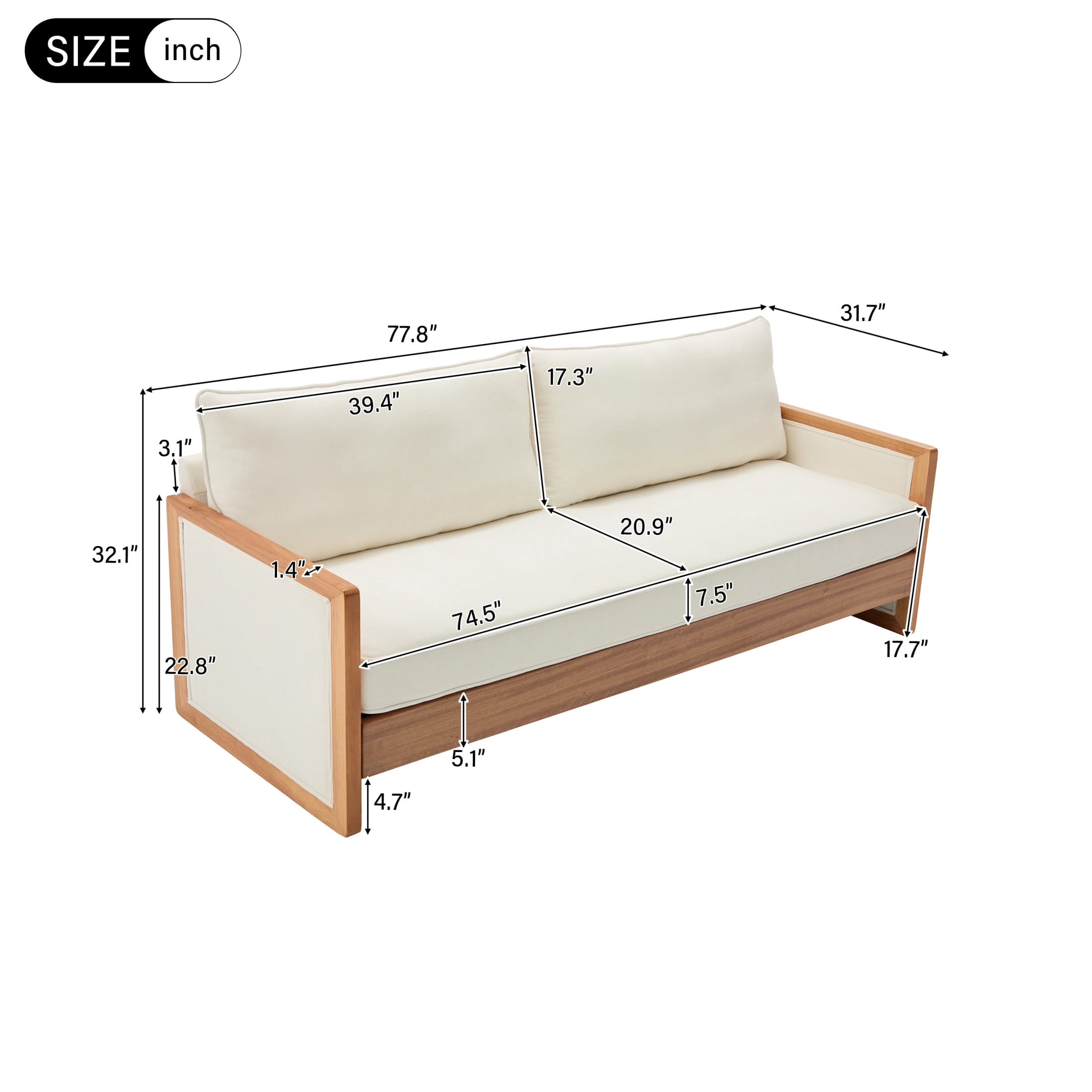 Christopher Knight Home Modern 77.8" Three-Seater Sofa, Chenille Upholstered Couch with Wood Frame, Beige