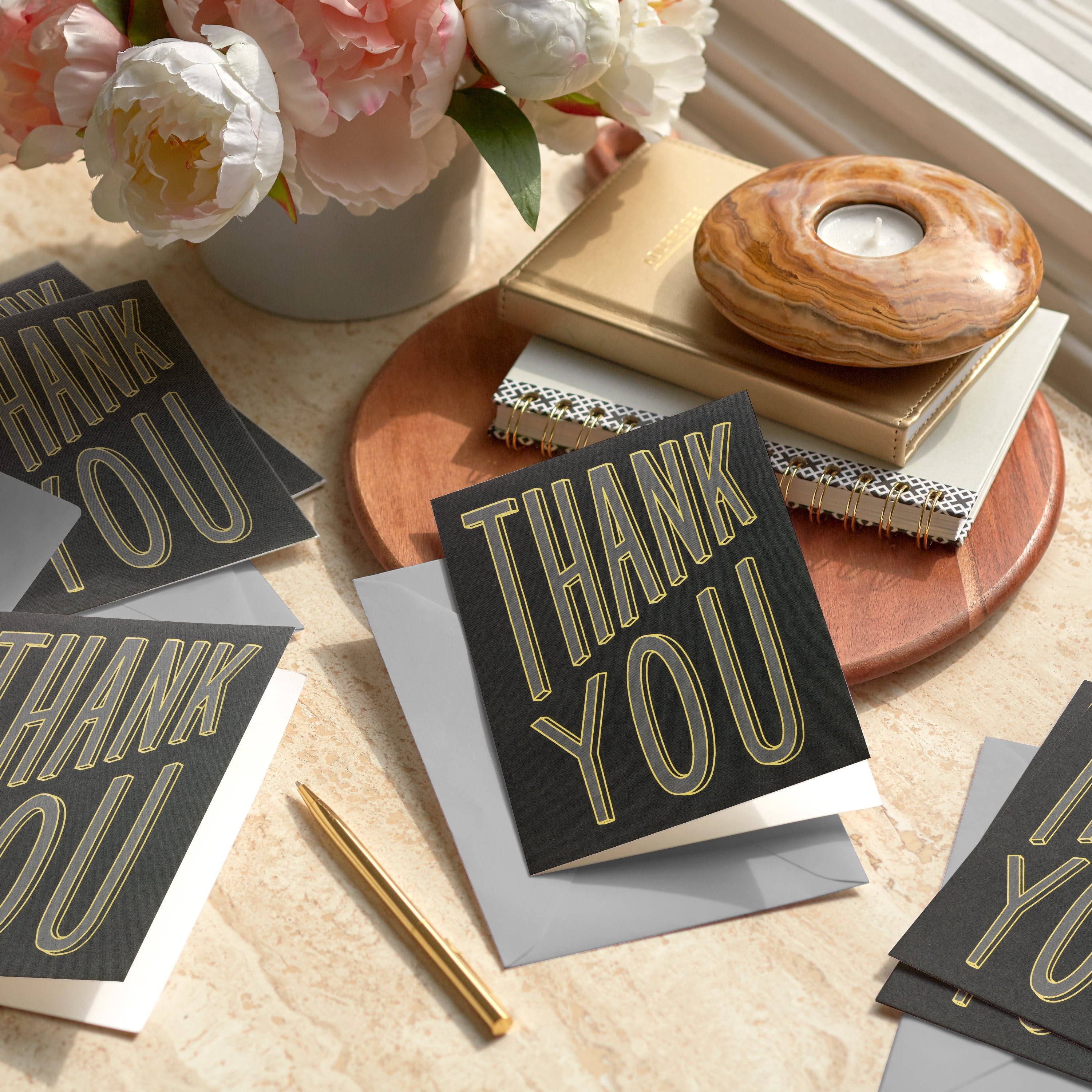 Hallmark Blank Thank You Notes (Gray and Gold), 10 Count