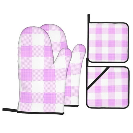 

YFYANG Oven Mitts and Pot Holders Sets 4 Pieces Non-Slip Heat Resistant Purple Plaid Pattern Kitchen Glove Pot Mat for Cooking and Baking