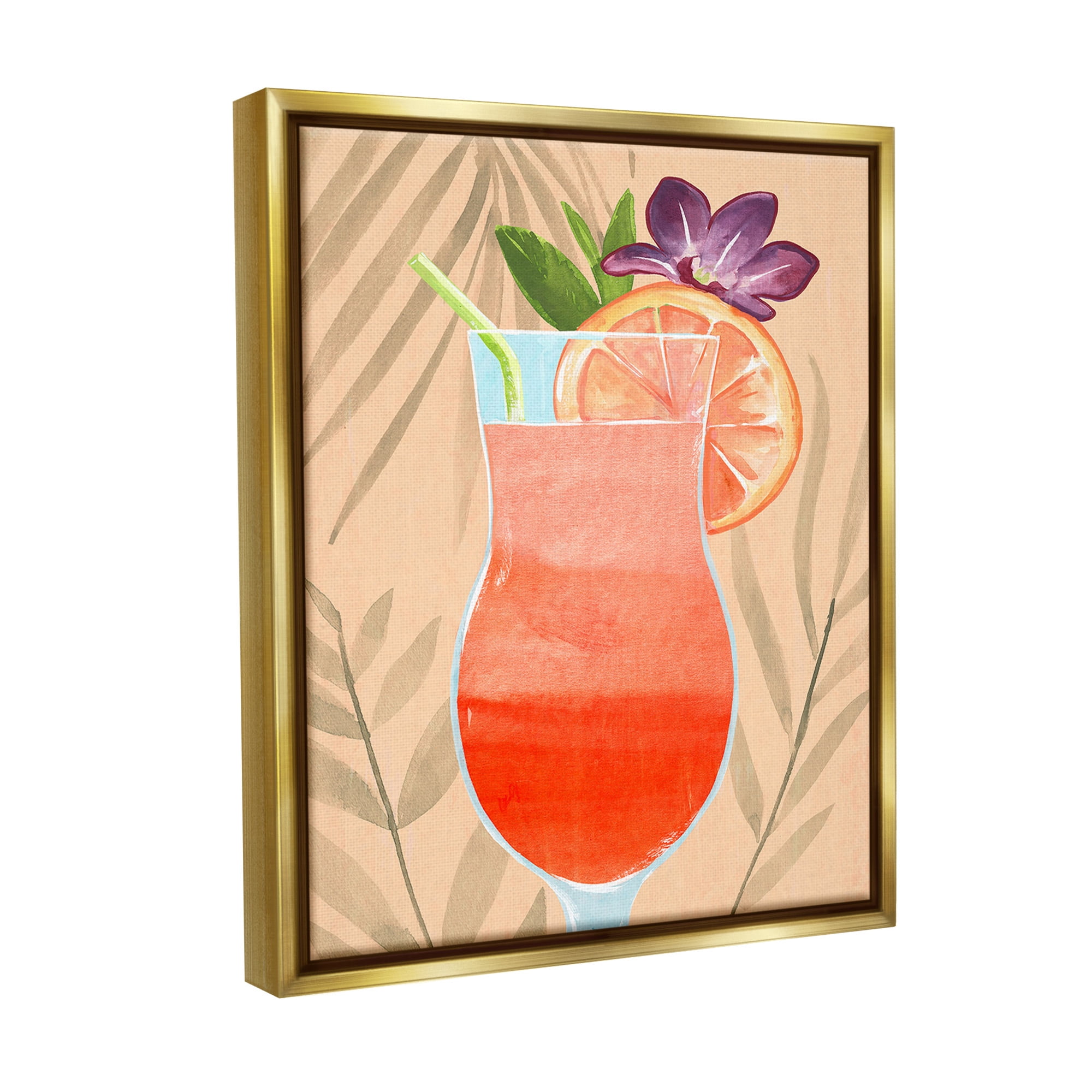 Stupell Industries Plant Patterned Cocktail Food & Beverage Painting Gold Floater Framed Canvas Art Print Wall Art, 17 x 21