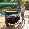 thumbnail image 3 of Folding Push Pull Wagon Stroller for 2 Kids – Adjustable Canopy UPF 50+ and Mosquito Net, 5-Point Harness, All-Terrain Wheels, Large Storage with Snack Tray, Ideal for Baby Toddler Park Beach Travel, 3 of 10