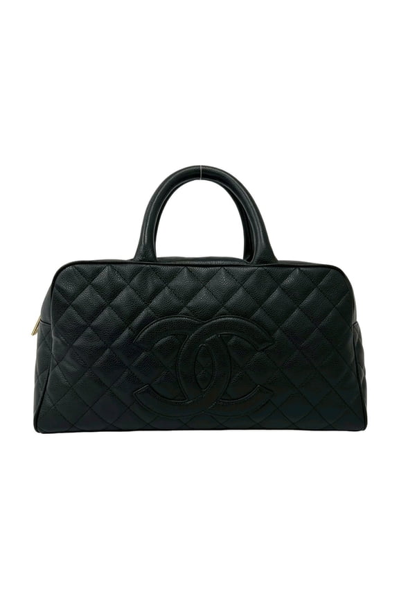 Pre-Owned CHANEL Vintage Matelass Coco Mark Caviar Skin Leather Handbag Black 205-4
