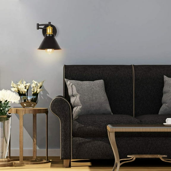 Swing Arm Black Wall Lamp, Industrial Wall Sconce, Plug in Wall Lights Fixture
