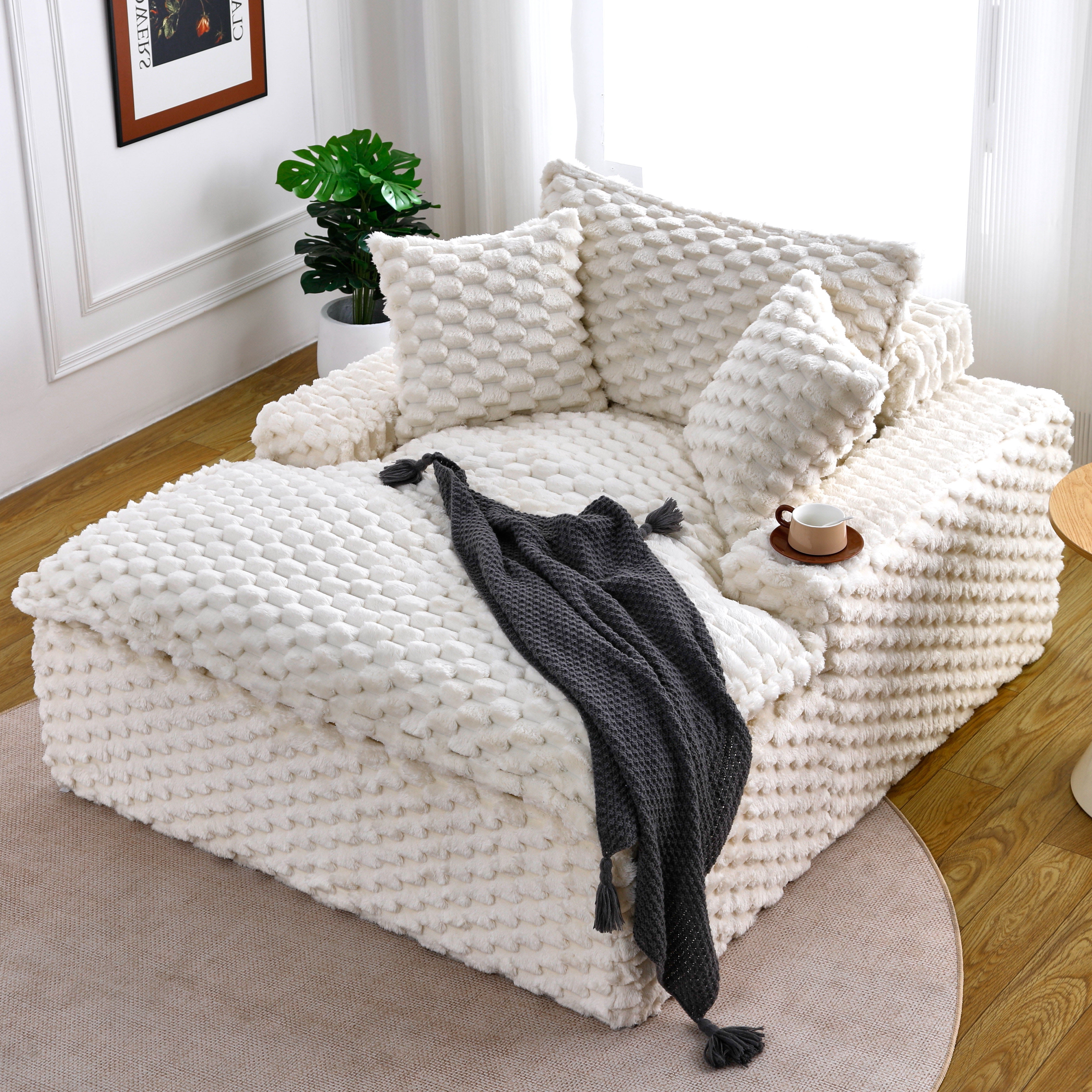 Gewnee 51 Inch Single Sofa,Extra-Wide Seats and Armrests,Two Pillows and One Backrest,Suitable for Bedrooms and Living Rooms.White