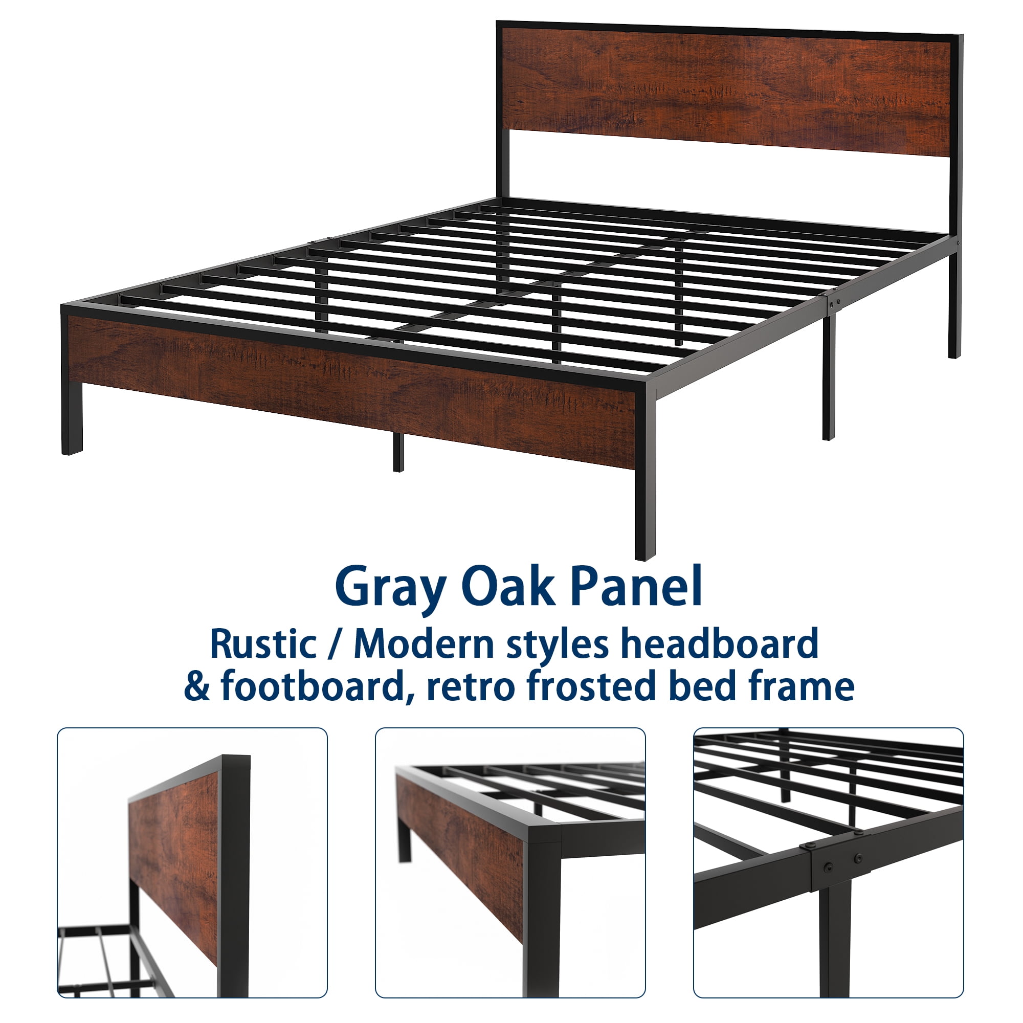 Yoneston Full Metal Bed Frame with Wood Headboard Strong Slat Support