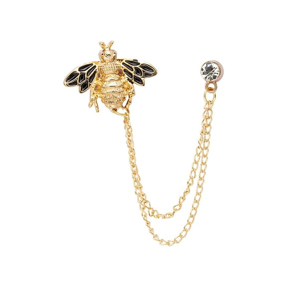 Knighthood Men's Bee With Hanging Chain Brooch Lapel Pin (Golden & Black)