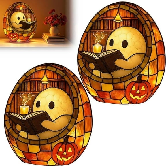 Ghost Reading Book Lamp Ghosts Halloween Decor , 2026 New Adorable Ghost Reading Night Light Halloween Decor, Halloween Ghost Night Light, For Bedroom Study Room, Readers Gift,2PCS