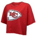 thumbnail image 2 of Women's Majestic Threads Patrick Mahomes Red Kansas City Chiefs Swarovski Crystals Boxy Cropped Name & Number T-Shirt, 2 of 3