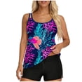 thumbnail image 2 of Xdegoge Swimsuits for Women Scoop Neck Mid Rise Boyshorts Tankini Sets Two Piece Bathing Suits Smooth Tropical Floral Print Tummy Control Modest Summer Vacation, 2 of 7