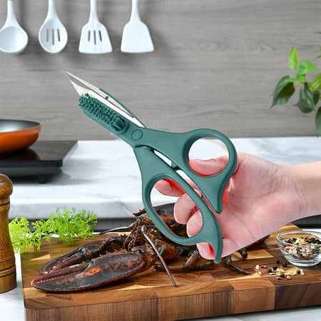 

Bar Organizer Must Haves Metal Strip to Hold Utility Cooking Purpose Kitchen Scissors 2 In 1 Wash Scissors With Brush Stainless Steel Heavy Duty Utility Scissors For Seafood Meat Fish