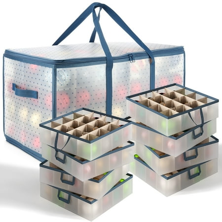 Condition photo showing New/Like New for Hearth & Harbor Large Christmas Ornament Storage Box With Adjustable Dividers - Plastic Ornament Storage Container For 128 Holiday Ornaments or Decorations Plastic 1 Pack