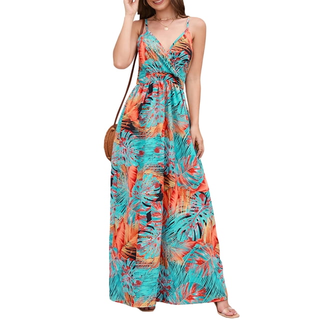 Lucakuins - Vestido largo de verano para mujer, sin mangas, sin espalda, cuello en V profundo, bohemio, floral Lucakuins moda