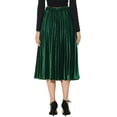 thumbnail image 4 of INSPIRE CHIC Women's High Elastic Waist Swing Flare Hem Velvet Pleated Skirt S Green, 4 of 8