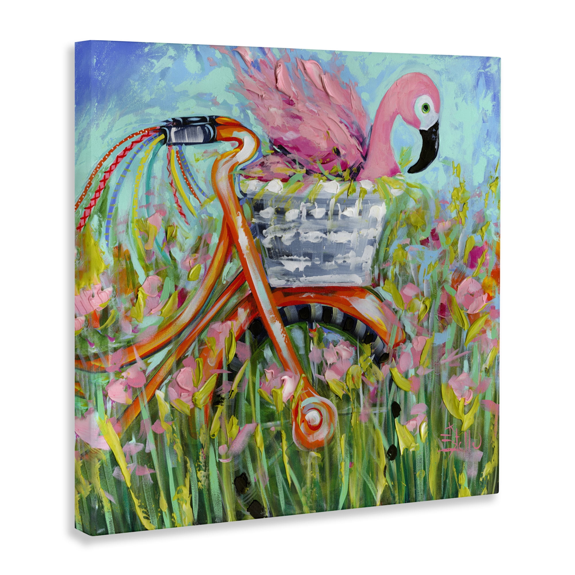 Stupell Industries Flamingo's Free Bicycle Ride Canvas Wall Art, design by Estelle Grengs