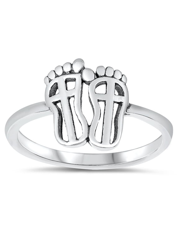 Unique Open Cross Footprints Religious Sterling Silver Ring 925 Jewelry Female Male Unisex Size 10