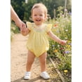 thumbnail image 6 of BemeyourBBs Newborn Baby Girls Summer Clothes Plaid Gingham Smocked Bubble Rompers Flower Embroidery Round Neck Fly Sleeve Infant Bodysuits Jumpsuits, 6 of 9