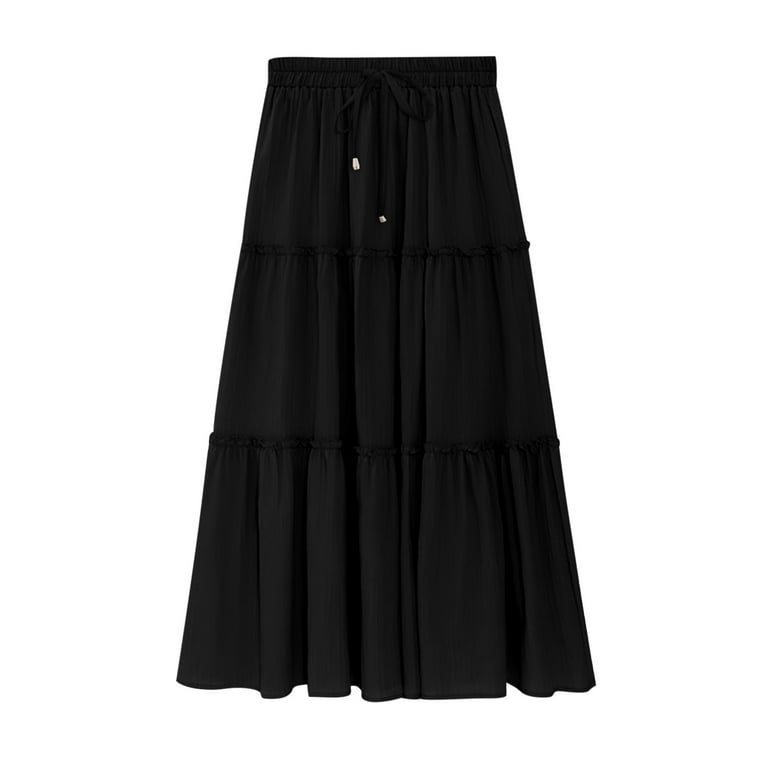 Mrat Skirt Plaid Maxi Skirt Fashion Ladies Solid Casual Ruched Ruffles Elastic Waist Skirts For Girls Uniform - Walmart.com