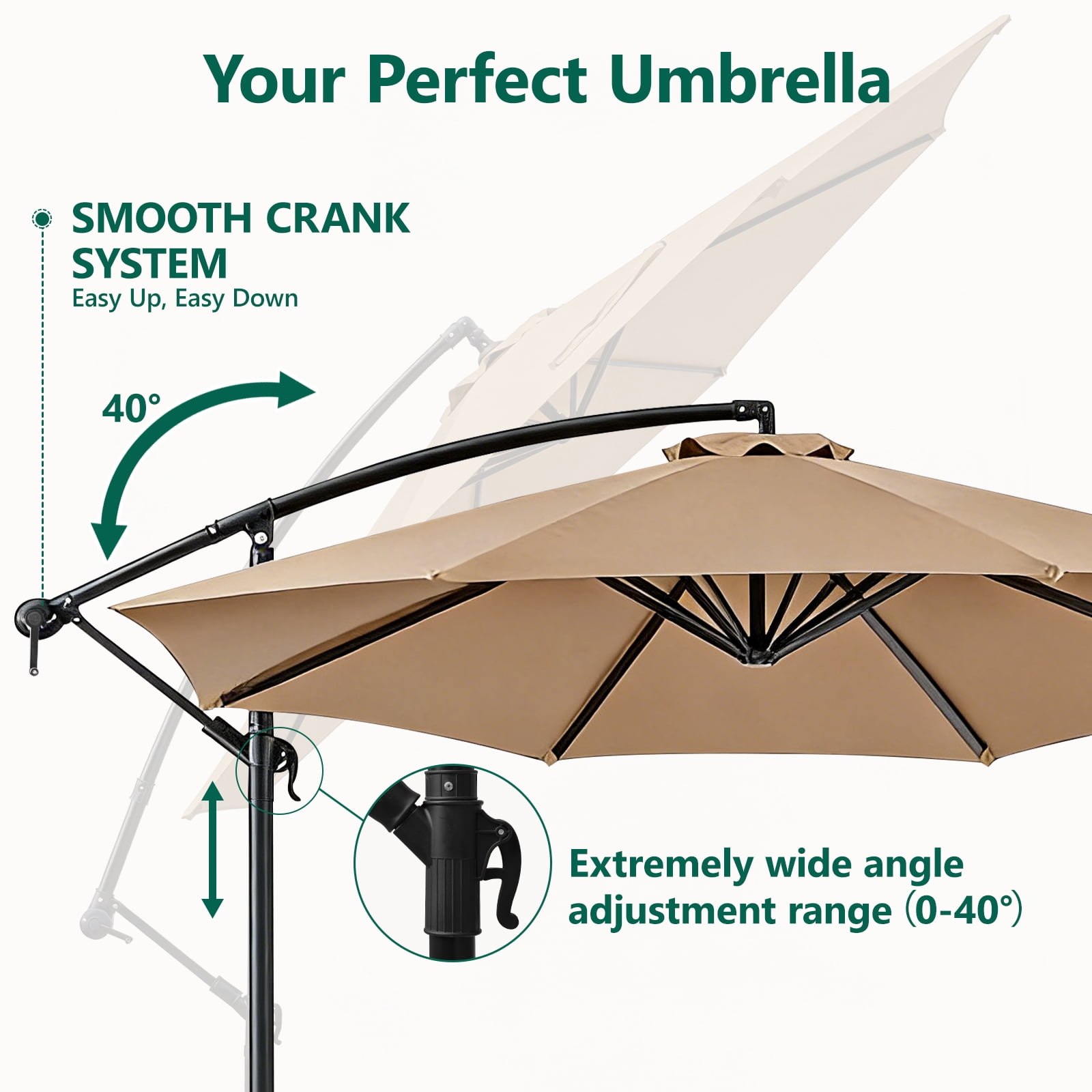 WLLJOY 10 ft Offset Patio Umbrella With Base Included ,All-Weather UV Protection Cantilever Umbrella Suitable For Garden, Backyard and Beach, Khaki