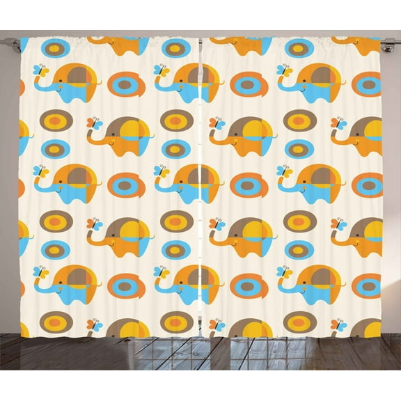 Ambesonne Cartoon Wall Curtains 2 Panel Set, Butterfly, 108" x 96", Orange Taupe Blue