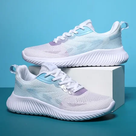 

Women‘s Flying Woven Shoes Breathable Sports Shoes Colorblock Lace-up Running Shoes
