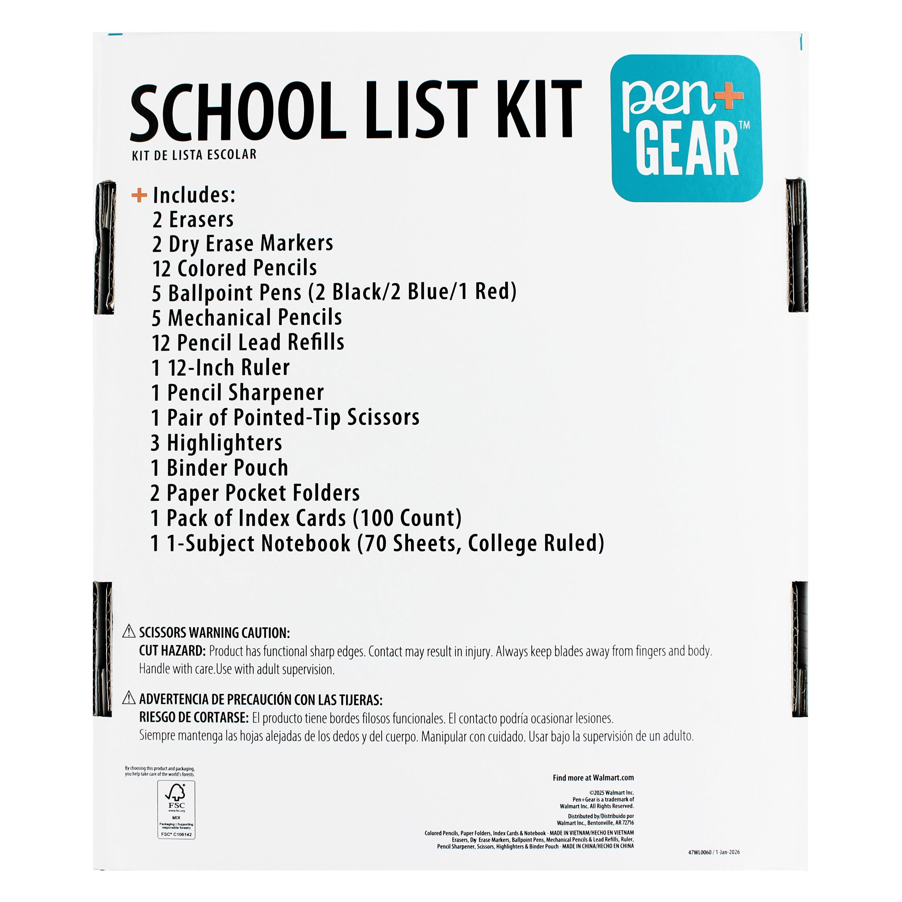 Pen+Gear 49-Piece Back to School Supply Kit, Grades 6–12 Student Essentials