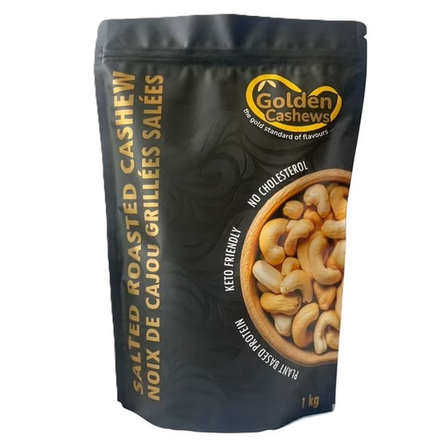Golden Cashews Roasted Salted Cashews 1kg – Dry Roasted Whole Cashew Nuts, Lightly Salted, Healthy Snack & Cooking Ingredient