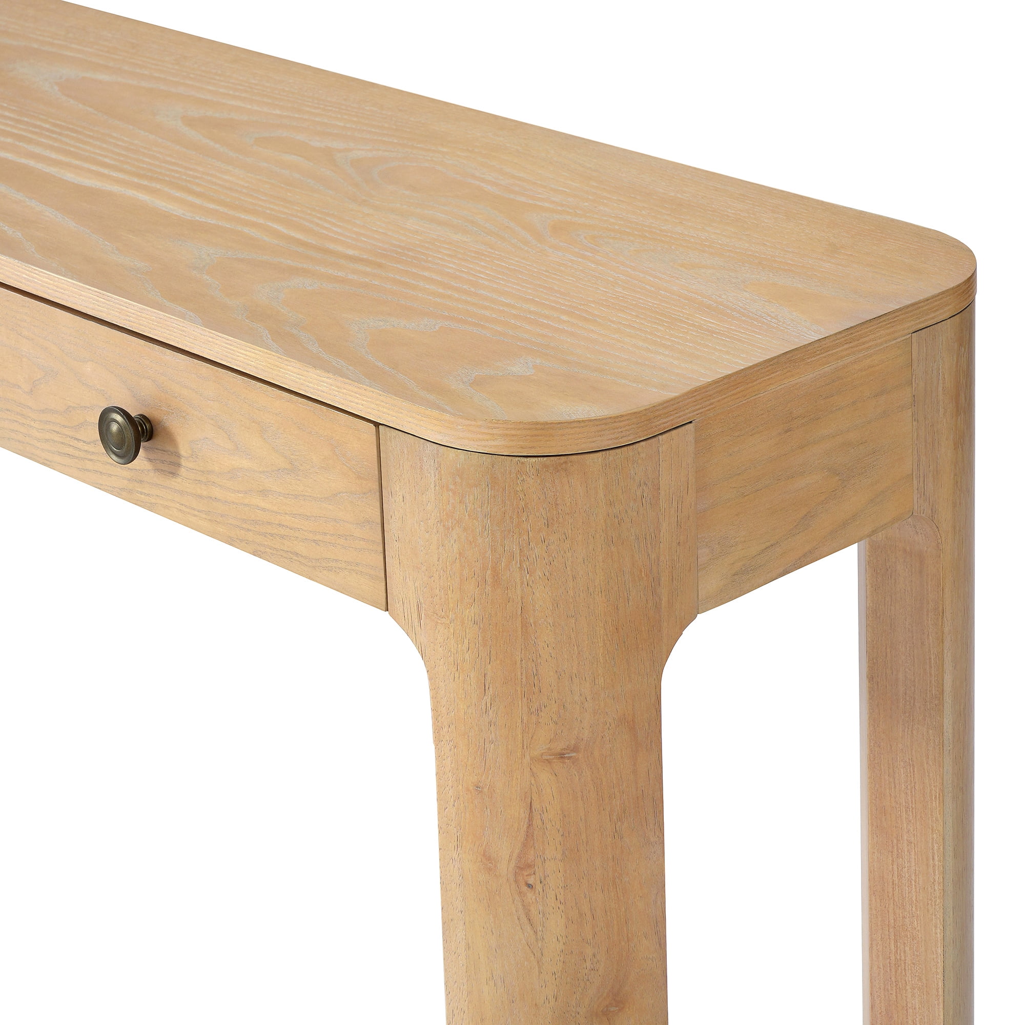 Retro Console Table with Curved Corners, Sofa Table Behind Couchwith 3 Concealed Drawers, Modern Entryway Table with Thick Legs for Hallway & Living Room